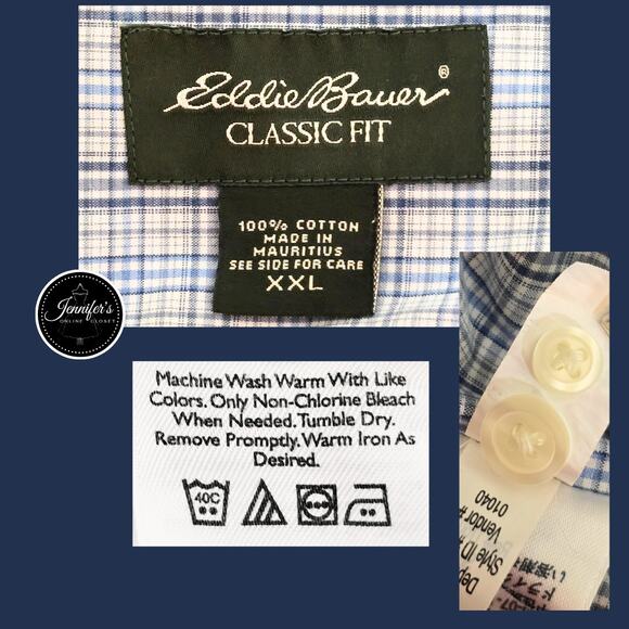 Eddie Bauer Men's Classic Fit Blue & Gray Plaid Long Sleeve Shirt Size XXL - Picture 9 of 11